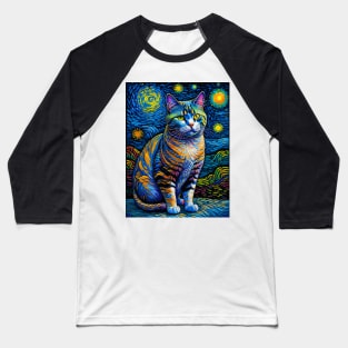 The American Shorthair Cat in starry night Baseball T-Shirt